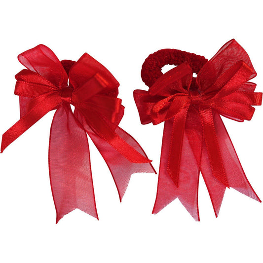 Pair Red Ribbon Hair Bow Scrunchies Elastics Bobbles Girls Childrens Accessories