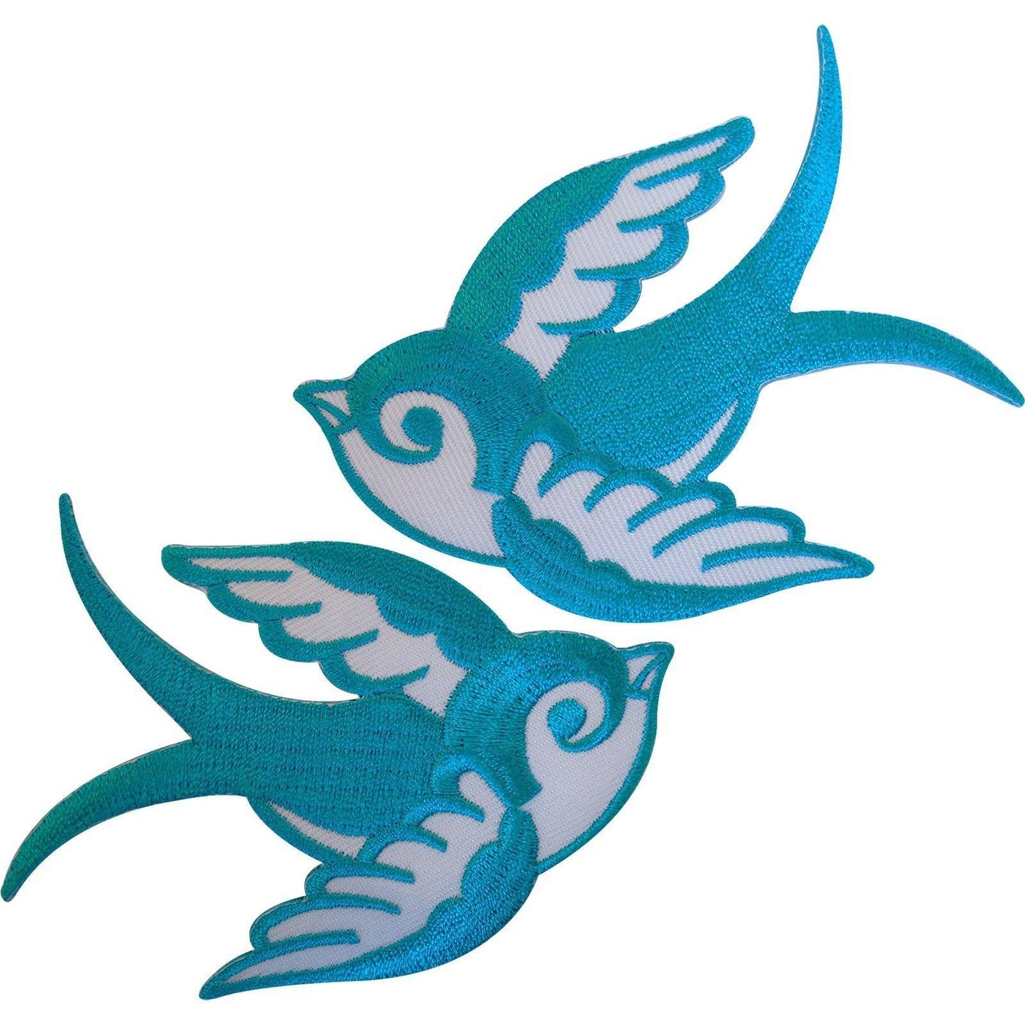 Pair Turquoise Blue White Iron On Swallow Bird Patches Sew On Patch Badge Crafts