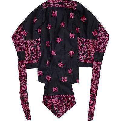 Paisley Leaf Black Pink Bandana Biker Durag Head Hair Hat Cap Du Do Rag Headwear