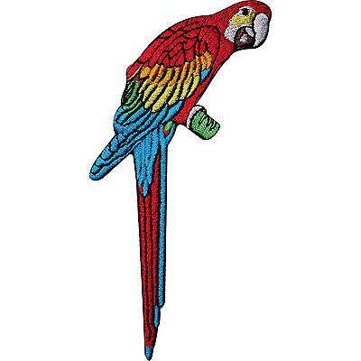 Parrot Embroidered Iron / Sew On Clothes Bag Patch Pet Macaw Bird on Perch Badge