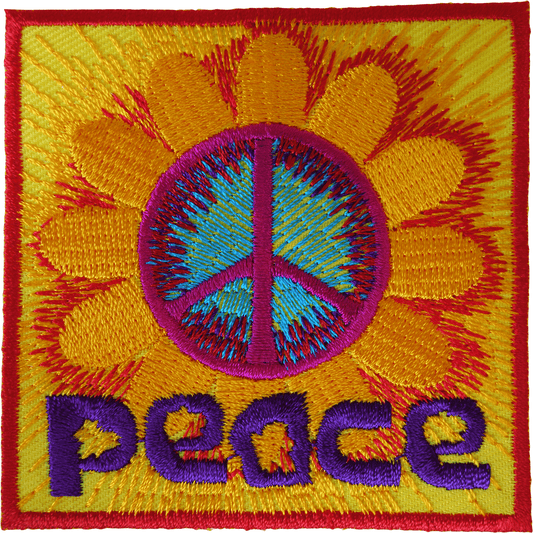Peace Sign Iron On Patch Sew On Clothes Flower Hippie Symbol Embroidered Badge