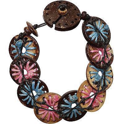 Pink Blue Brown Coconut Wood Wristband Bracelet Bangle Ladies Girls Jewellery