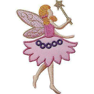Pink Dress Fairy with Wings Holding Wand Embroidered Iron / Sew On Patch Badge