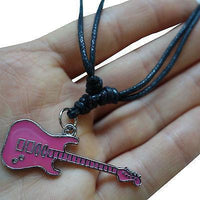 Pink Electric Guitar Pendant Chain Necklace Choker Silver Tone Womens Girls Kids