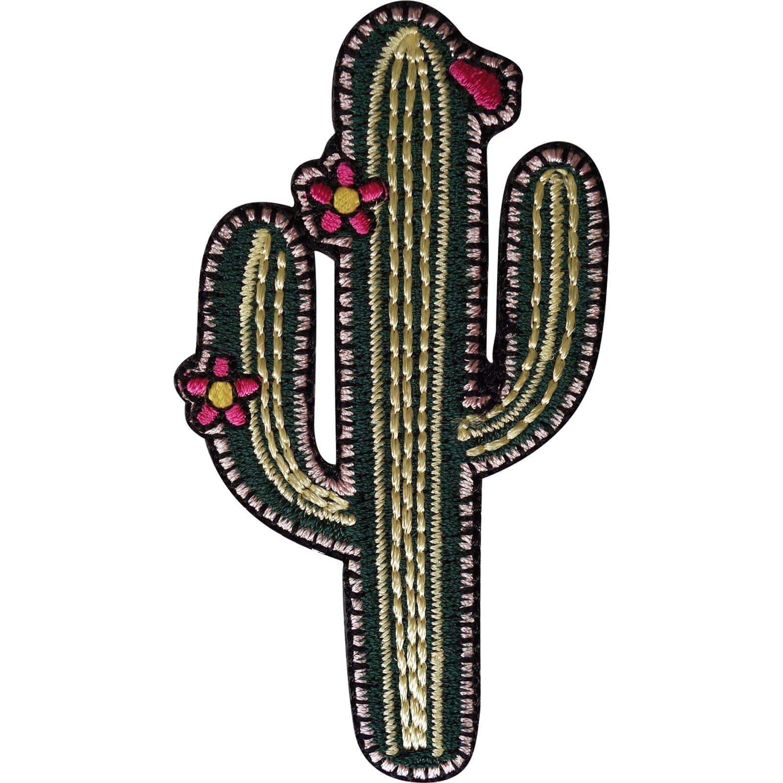 Pink Flower Cactus Patch Iron Sew On Plant Embroidered Badge Embroidery Applique