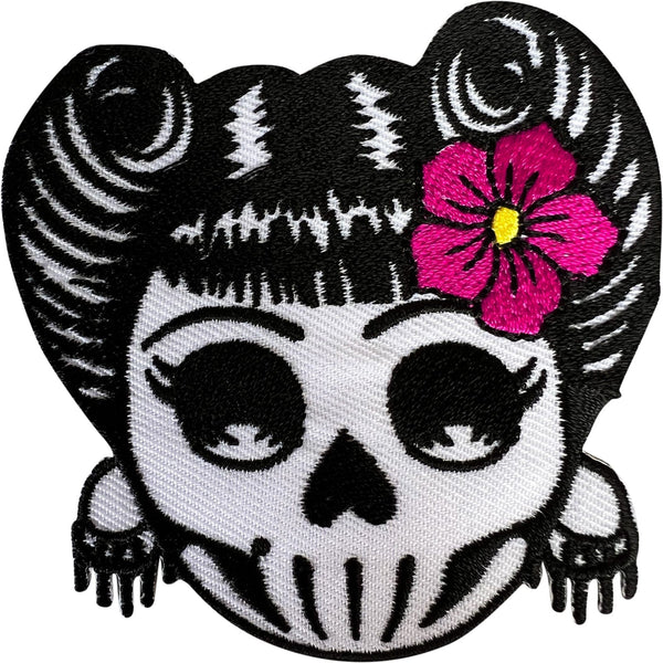 Pink Flower Girl Sugar Skull Patch Iron Sew On Clothes Jeans Embroidered Badge