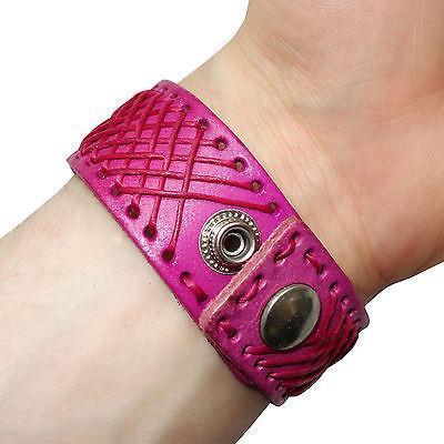 Pink Leather Cuff Bracelet Wristband Bangle Womens Ladies Girls Kids Childrens