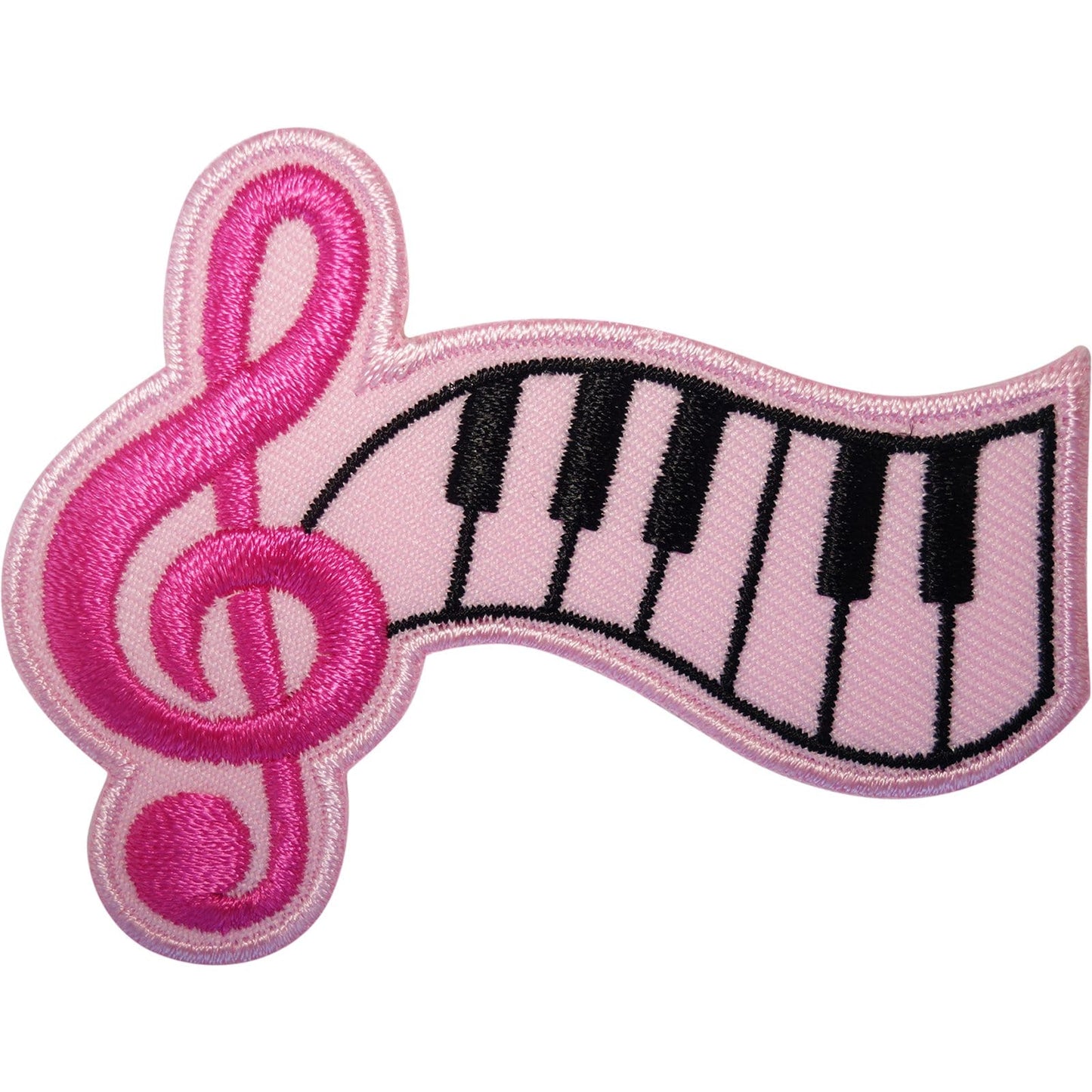 Pink Music Note Piano Keyboard Patch Iron Sew On Clothes Bag Embroidered Badge