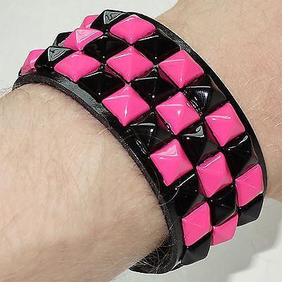 Pink Pyramid Stud Bracelet Wristband Bangle Womens Ladies Girls Studs Jewellery