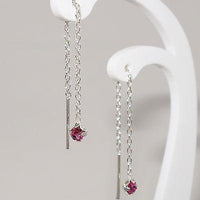Pink Stone 925 Sterling Silver Threader Stud Earrings Dangle Drop Thread Chain Pink Stone 925 Sterling Silver Threader Stud Earrings Dangle Drop Thread Chain