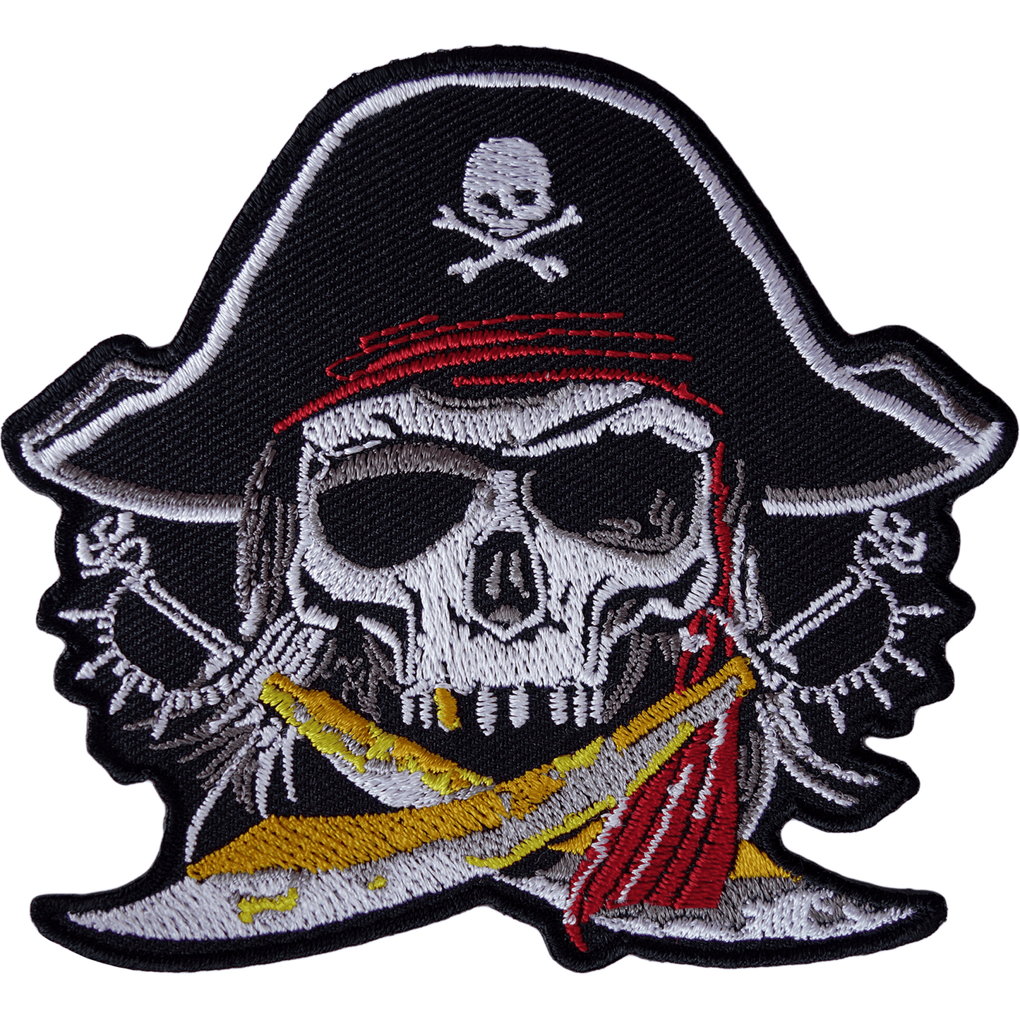 Pirate Iron On Patch Sew Fancy Dress Costume Skull Cutlass Hat Embroidered Badge