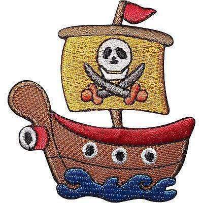 Pirate Ship Embroidered Iron / Sew On Patch Skull and Cutlass Flag Clothes Badge