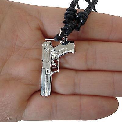 Pistol Gun Pendant Chain Necklace Mens Kids Boys Children Mans Toy Silver Colour