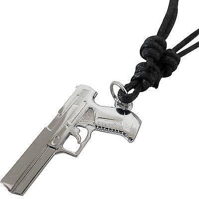 Pistol Gun Pendant Chain Necklace Mens Kids Boys Children Mans Toy Silver Colour