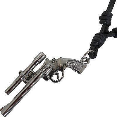 Pistol Gun Sight Pendant Black Cord Chain Necklace Mens Boys Mans Silver Colour Pistol Gun Sight Pendant Black Cord Chain Necklace Mens Boys Mans Silver Colour