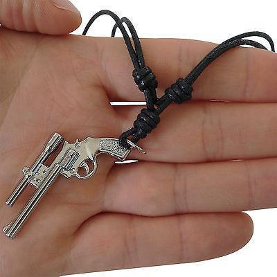 Pistol Gun Sight Pendant Black Cord Chain Necklace Mens Boys Mans Silver Colour Pistol Gun Sight Pendant Black Cord Chain Necklace Mens Boys Mans Silver Colour