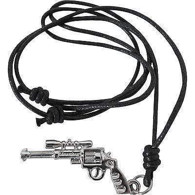 Pistol Gun Sight Pendant Black Cord Chain Necklace Mens Boys Toy Silver Colour