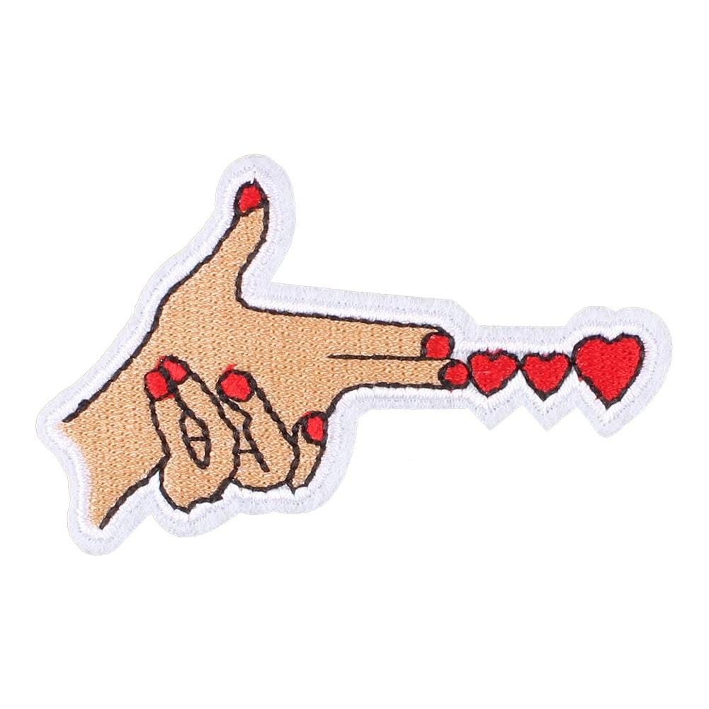 Pistol Hands Shooting Red Hearts Iron On Patch Sew On Patch Embroidered Badge Embroidery Applique Motif