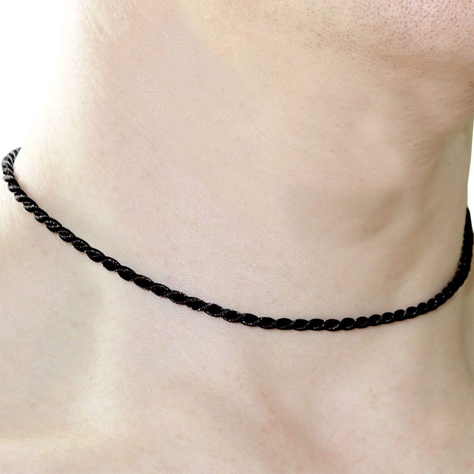 Plain Black Twisted Rope Silk Cord Necklace Chain Choker Mens Womens Boys Girls