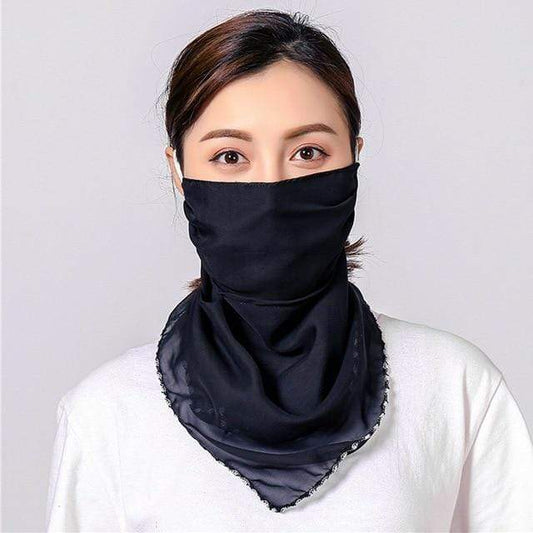 Plain Navy Blue Washable Face Mask Reusable Face Covering Chiffon Silk Fabric Scarf