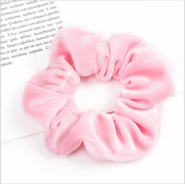 Light Pink Plain Velvet Hair Scrunchies Bobbles Elastic Hair Bands