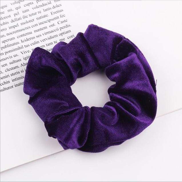 Purple Plain Velvet Hair Scrunchies Bobbles Elastic Hair Bands