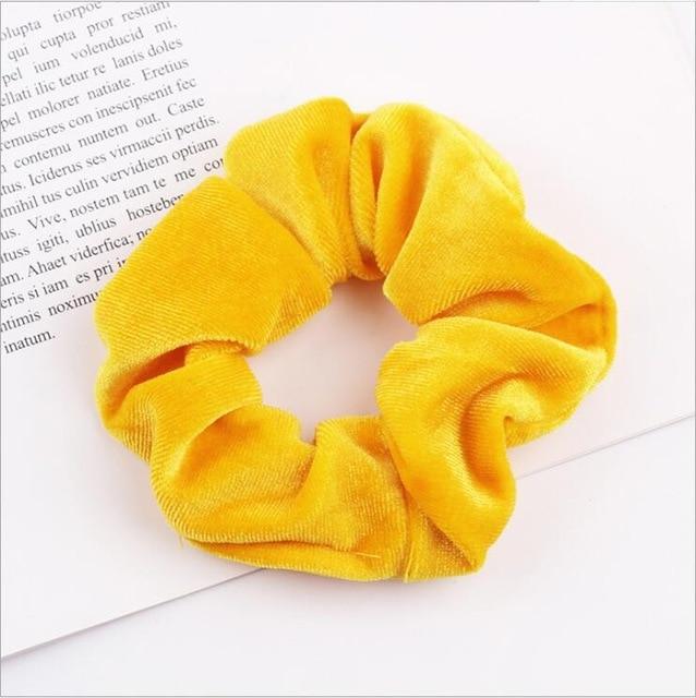 Yellow Plain Velvet Hair Scrunchies Bobbles Elastic Hair Bands