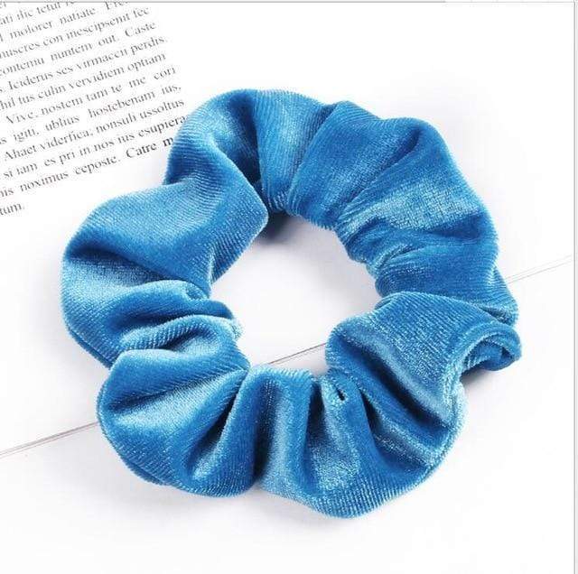 Middle Blue Plain Velvet Hair Scrunchies Bobbles Elastic Hair Bands