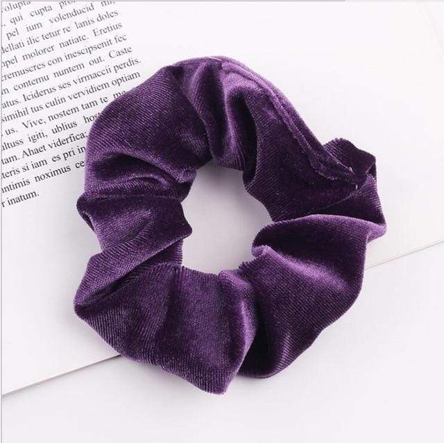 Violet Purple Plain Velvet Hair Scrunchies Bobbles Elastic Hair Bands