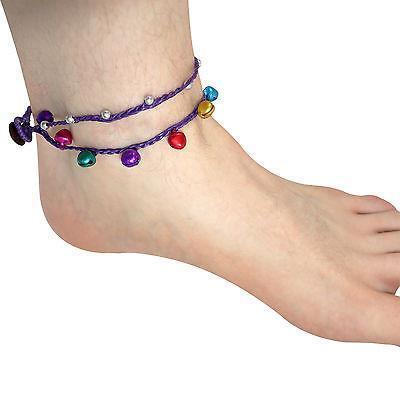 Purple Ankle Bracelet Foot Anklet Chain Multicoloured Silver Bells Indian Gypsy