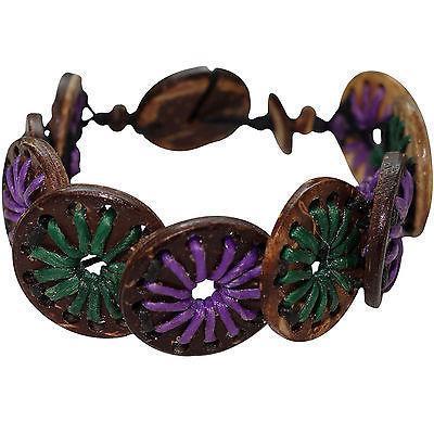 Purple Green Brown Coconut Wood Wristband Bracelet Bangle Womens Girls Jewellery