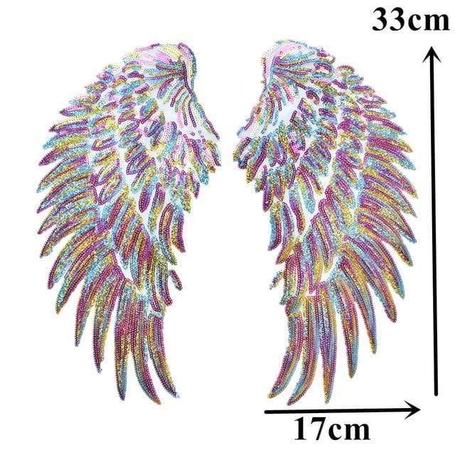 Rainbow Angel Wings Patch Iron On / Sew On Jacket T Shirt Jumper Dress Cherub Wings Sequin Large Embroidered Badge Sequins Embroidery Applique