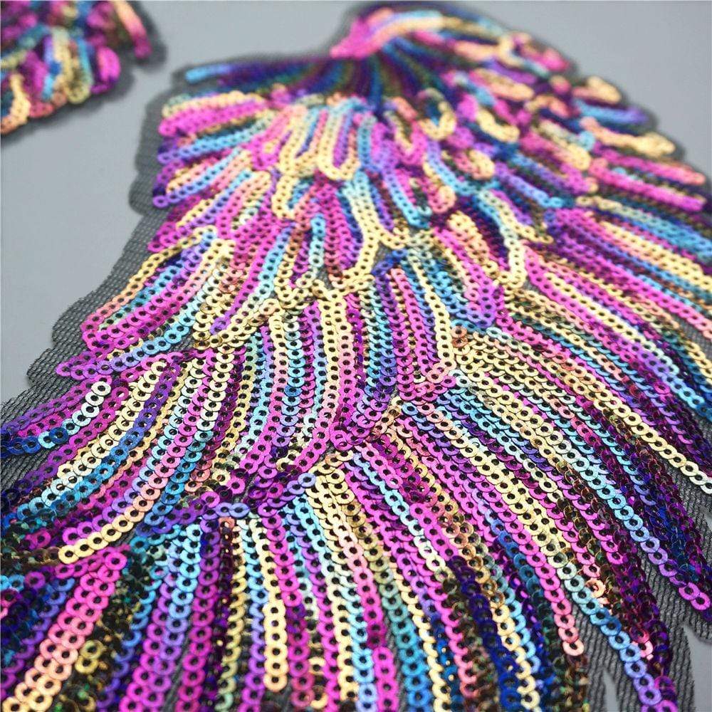 Rainbow Angel Wings Patch Iron On / Sew On Large Cherub Wings Sequin Embroidered Badge Sequins Embroidery Applique