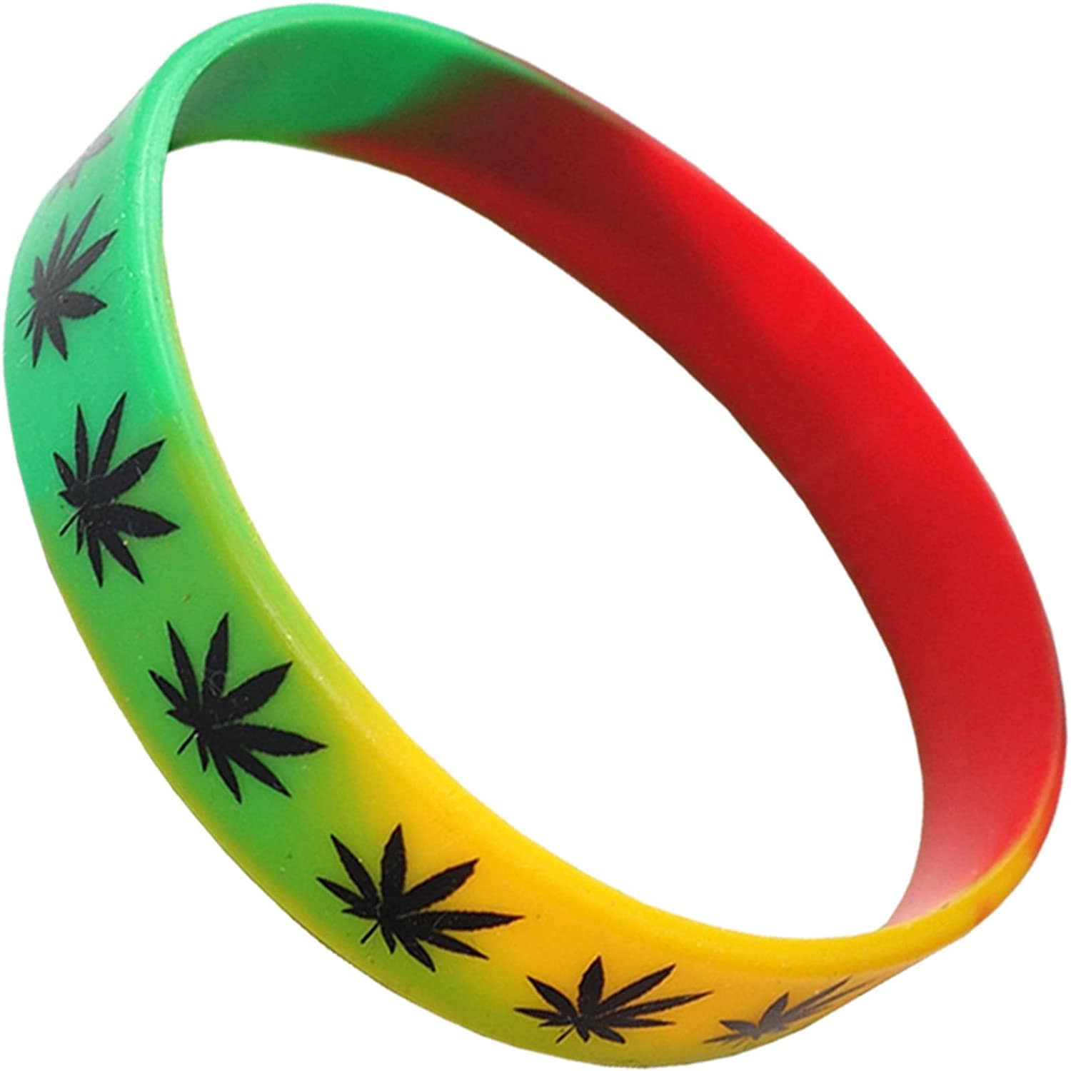 Rasta Cannabis Leaf Rubber Silicone Wristband Bracelet Bangle Womens Mens Ladies