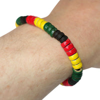 Rasta Colour Wood Bead Bracelet Wristband Bangle Mens Womens Reggae Jewellery
