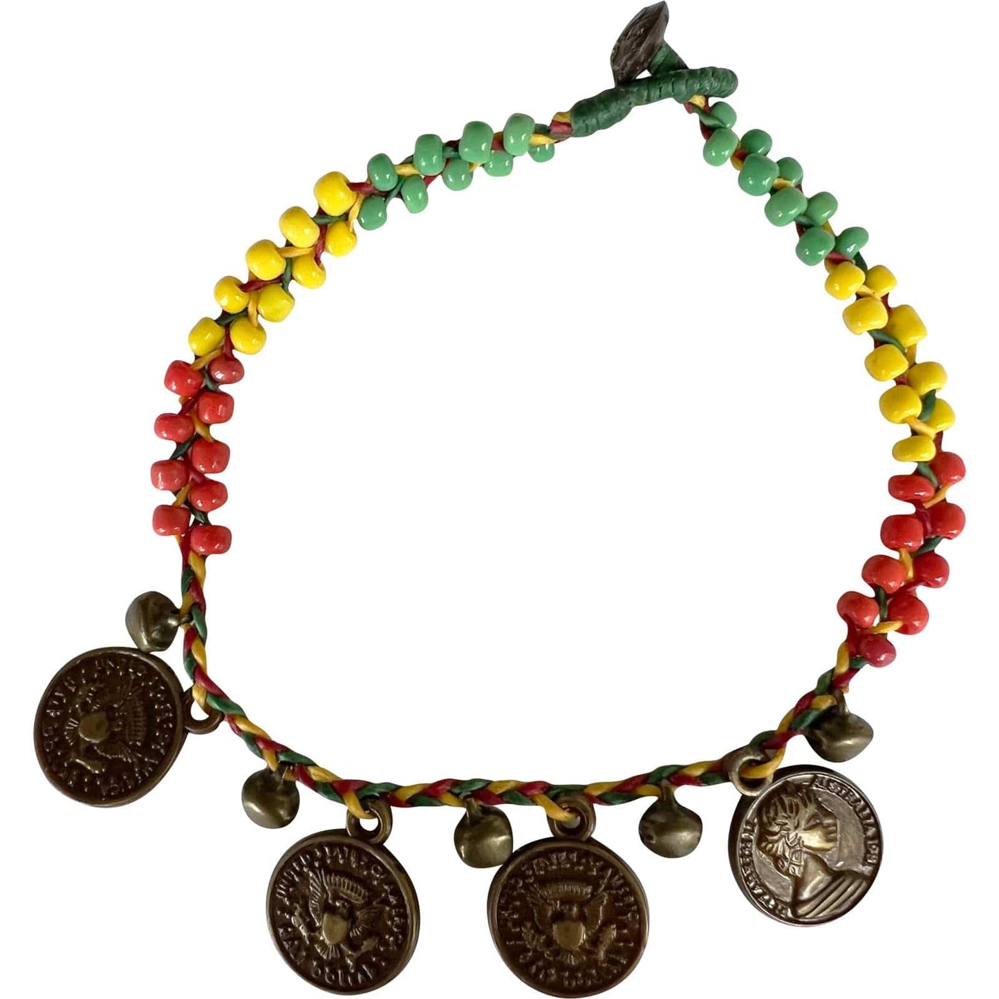 Rasta Reggae Coin Beads Anklet Foot Chain Ankle Bracelet Womens Mens Jewellery