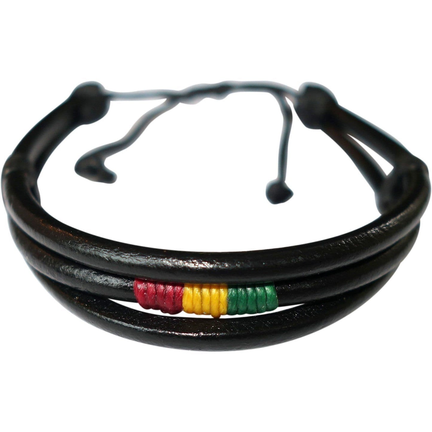 Rasta Striped Black Leather Bracelet Wristband Bangle Mens Womens Kids Jewellery