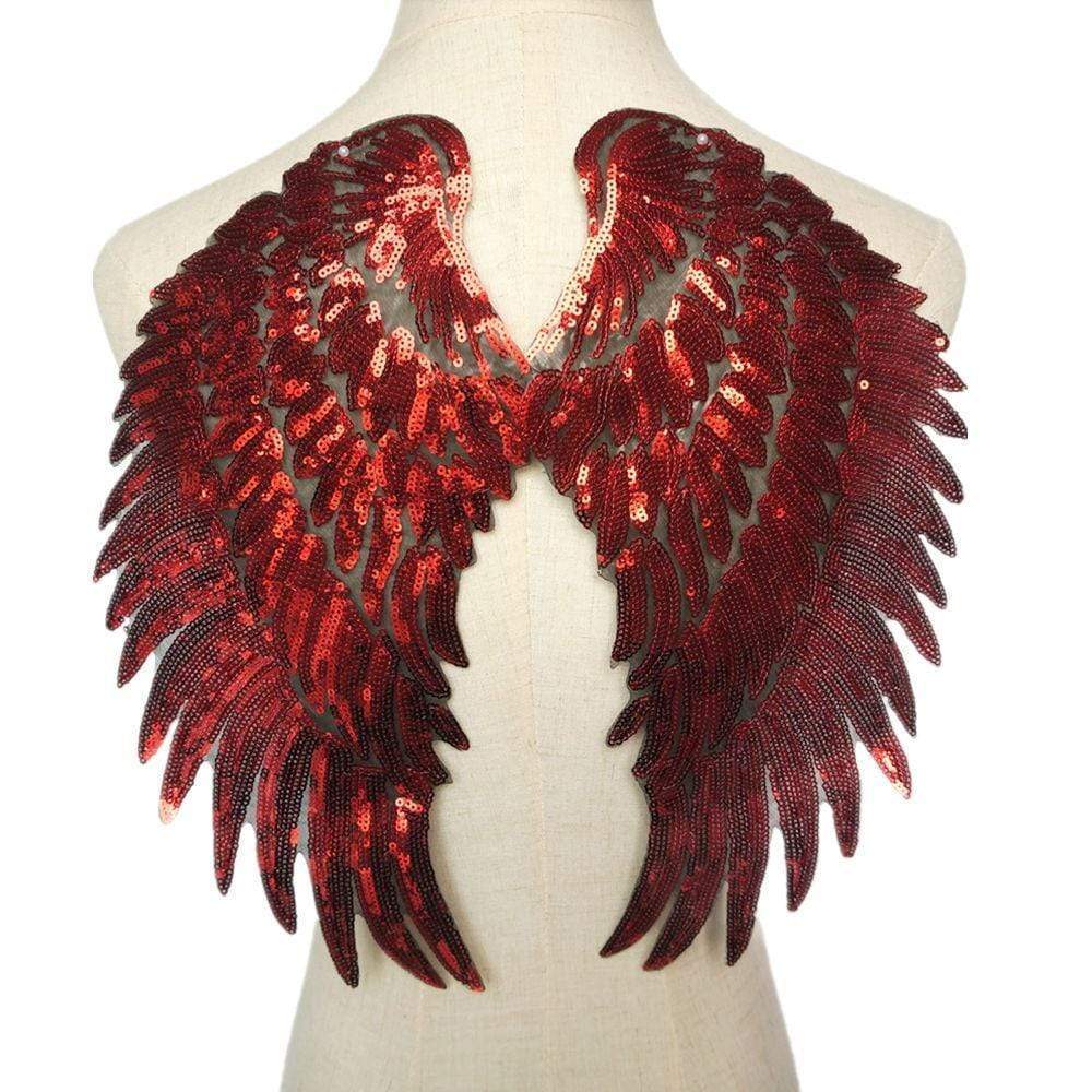 Red Angel Wings Iron On Patch / Sew On Large Cherub Wings Sequin Embroidered Badge Sequins Embroidery Applique