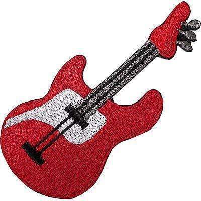 Red Electric Guitar Embroidered Iron / Sew On Patch Rock Music T Shirt Bag Badge