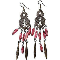Red Pink Bronze Beads Dangle Drop Hook Earrings Womens Girls Ladies Jewellery