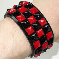 Red Pyramid Studded Checkerboard Bracelet Wristband Bangle Mans Woman Girl Boy