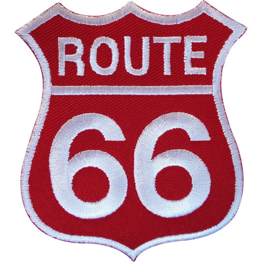 Red Route 66 Sign Patch Iron Sew On Embroidered Clothes Badge USA United States