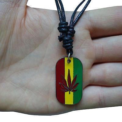 Reggae Bob Marley Cannabis Leaf Dog Tag Pendant Chain Necklace Choker For Men