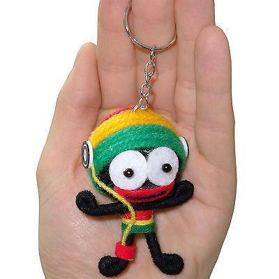 Reggae Music Voodoo Doll in Headphones Rasta Hat Keyring Bag Charm Bob Marley