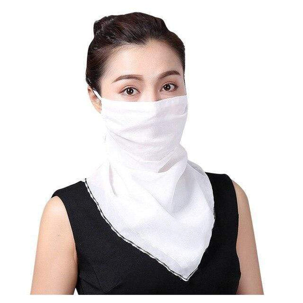 Reusable Face Mask Washable Face Covering Plain White Scarf Chiffon Silk Fabric