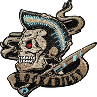 Rockabilly Skull Patch Iron Sew On Clothes Rock and Roll Music Embroidered Badge
