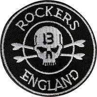 Rockers England Skull Lucky Number 13 Patch Iron Sew On Black Embroidered Badge