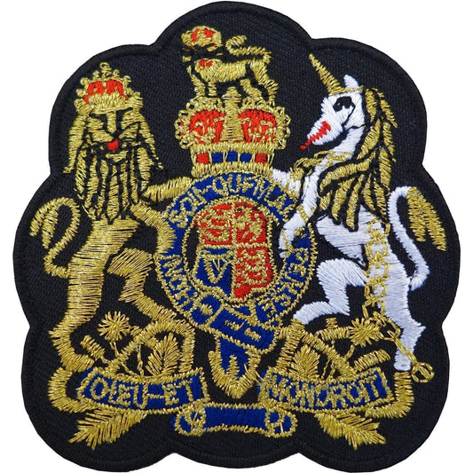 Royal Coat of Arms Embroidered Patch Iron / Sew On Badge UK British Gold Crown