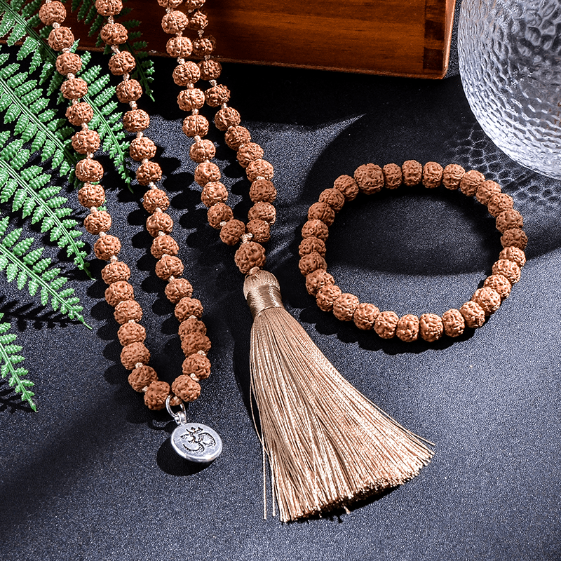 Rudraksha Mala Beads Necklace Bracelet Set