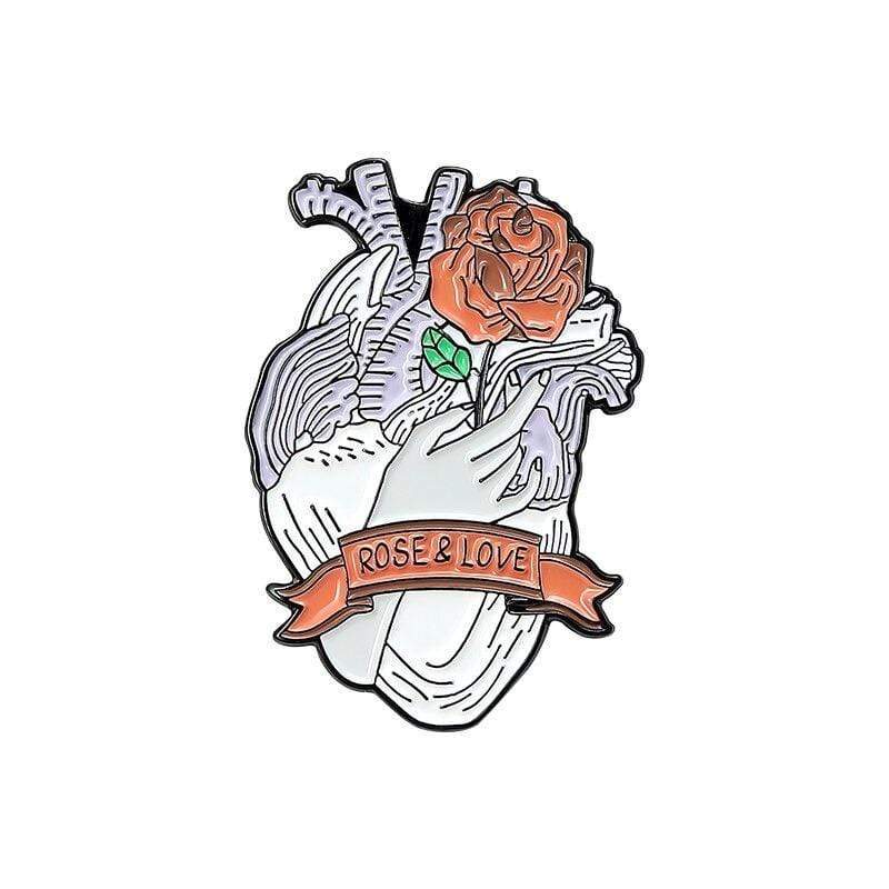 Set of 5 Heart Organ Enamel Lapel Pin Badges Metal Brooches - Butterfly Flowers Rose Love Van Gogh Whale Ocean Moon Girl Power